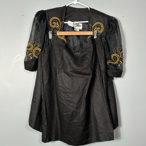 Blue Vintage Beaded Embroidered Skirt Suit Set size 18 Black and gold vintage - Picture 9 of 17